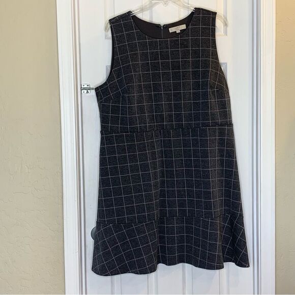 LOFT Plus Windowpane Plaid Shift Dress Ruffled Stretch Sleeveless Size 22 - Picture 10 of 11